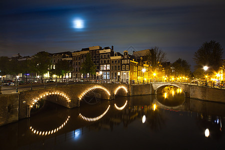 阿姆斯特丹运河夜间全景图片