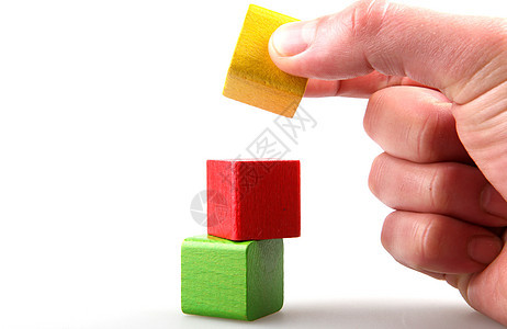 木制构件学习立方体黄色玩具长方形游戏孩子童年喜悦蓝色图片