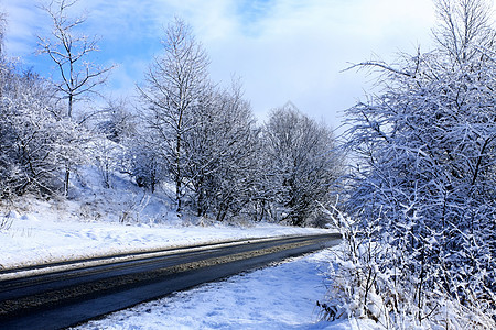 寒冷和下雪的冬季道路图片