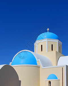 希腊教会天炉旅行建筑白色文化圆顶天空宗教建筑学蓝色图片