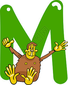 M为猴子动物园学习拼写漫画孩子们动物底漆卡通片字母班级图片