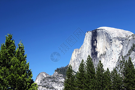 Yosemite 半圆顶国家蓝色悬崖森林旅游岩石树木花岗岩假期石头图片