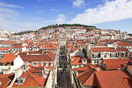 葡萄牙 里斯本全景历史性街道蓝色景观堡垒建筑首都市中心场景旅游图片