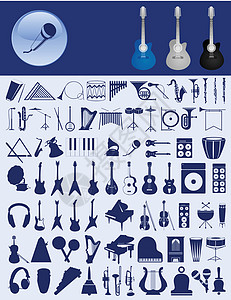 音乐图标插图三角形钢琴耳机管道竖琴麦克风工具小提琴吉他图片