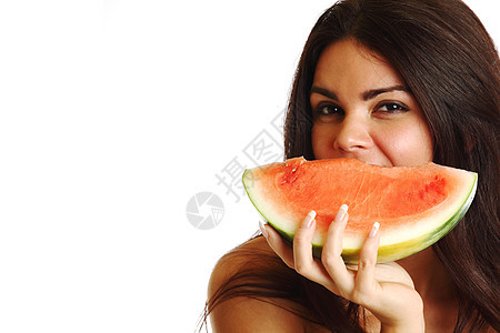 吃西瓜女性喜悦头发成人青年食物水果女士果汁金发图片