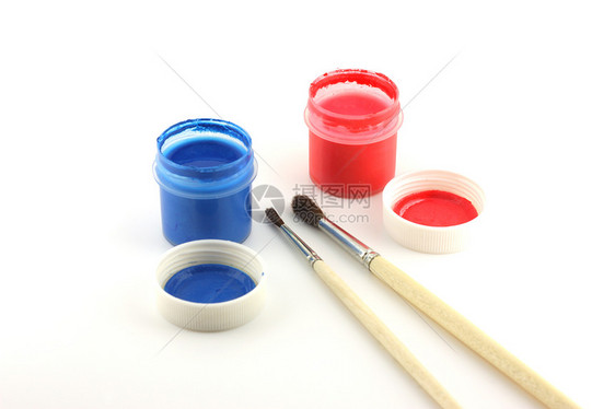 水色和油漆笔画笔产品创造力蓝色爱好墨水红色工艺调色板想像力图片