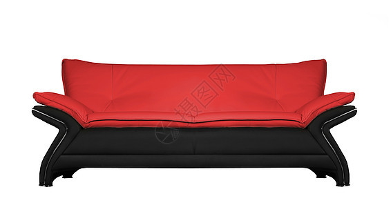 现代黑色和红色皮革沙发 白色背景与世隔绝长沙发奢华座位椅子家具长椅图片