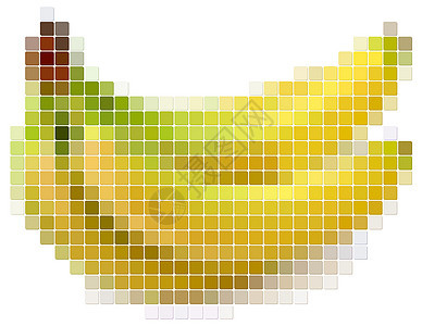 香蕉屏幕正方形像素化盒子投影黄色小吃插图刺绣白色背景图片