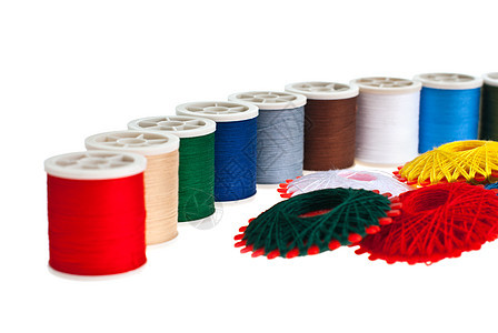 线索的共享缝纫丝绸棉布爱好红色橙子绿色材料白色线圈图片