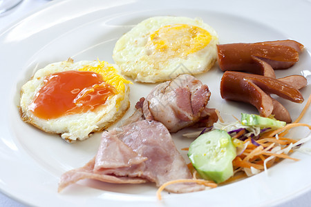 早餐午餐盘子面包火腿餐厅猪肉食物烹饪油炸生活图片