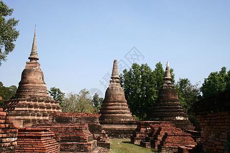 泰国Sukhothai历史公园遗产智慧建筑文化宗教佛教徒热带建筑学地标石头图片