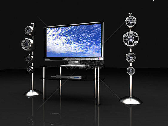 家庭娱乐系统薄膜电视晶体管硬件监视器天空技术展示电影立体声图片