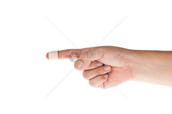 左侧有绷带点的手指痛苦药品伤口医疗白色拇指情况诊所病态保健图片