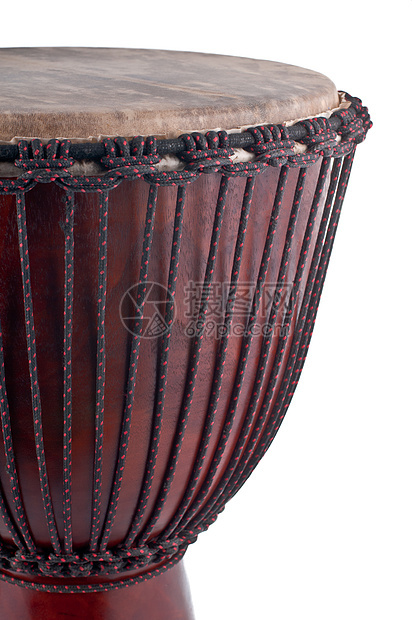 Djembe 孤立于白色隐藏皮革木头文化情调乐器工艺民间音乐艺术图片