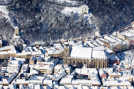 Brasov 黑色教会的空中观点旅行建筑学建筑物中心房屋大教堂历史大厅爬坡吸引力图片