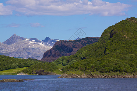 挪威弗吉德风景全景山峰峡湾森林山脉地形海洋丘陵图片