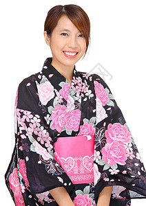 穿着日本和服的年轻女子裙子新年数字仪式腰带衣服头发酒精女孩节日图片