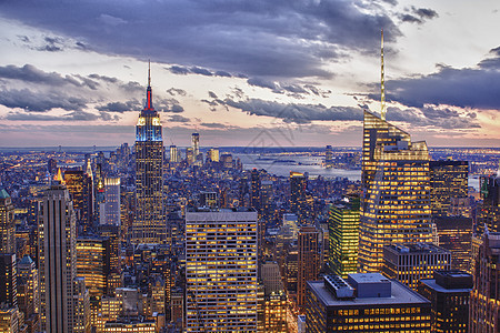纽约市天线的空中视图帝国日出正方形天际场景办公室街道生活公寓港口图片