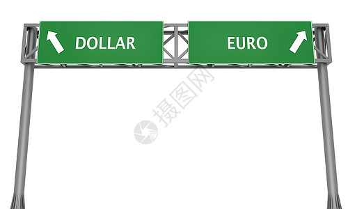 美元对欧元交通路标标志招牌路牌车道方向标指导背景图片