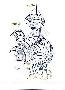 帆船图标插图运输蓝色波浪天空金子海洋绘画夹子旅行图片