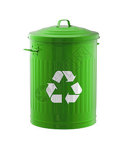 再循环概念 绿色垃圾箱 在W上被孤立图片