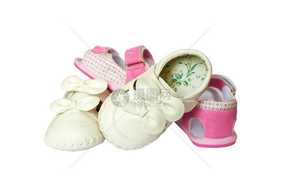 粉红端白色的女婴小白头带鞋带的小鞋子图片
