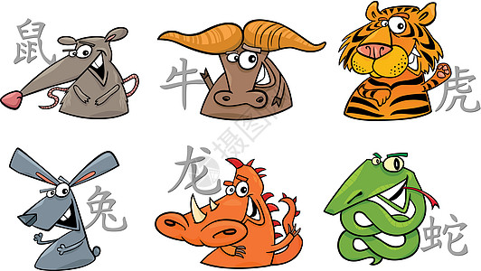 6个中国黄鼠疫症状汉子庆典十二生肖微笑老虎日历夹子天文学插图野兔图片