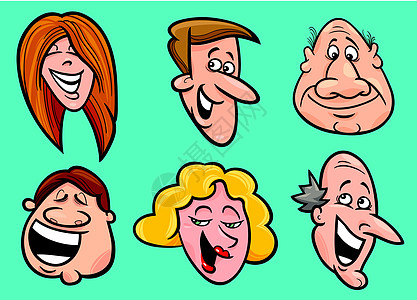 一群快乐的人群的脸蛋绘画女孩男人漫画女士友谊团体插图朋友面孔图片