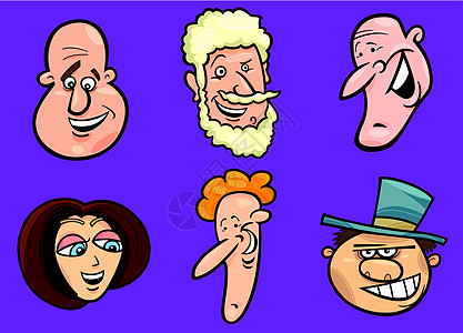 一群快乐的人群的脸蛋微笑男人面孔朋友漫画友谊团体插图绘画女士图片