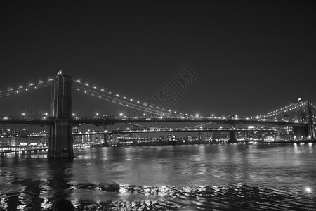 纽约市灯光和日落时落布鲁克林大桥码头公寓商业建筑学地标反射海港旅行建筑摩天大楼图片