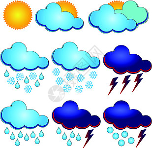 天气预报员用符号编号雨滴晨星太阳数字溶胶插图风暴笔记徽章气象预报员图片