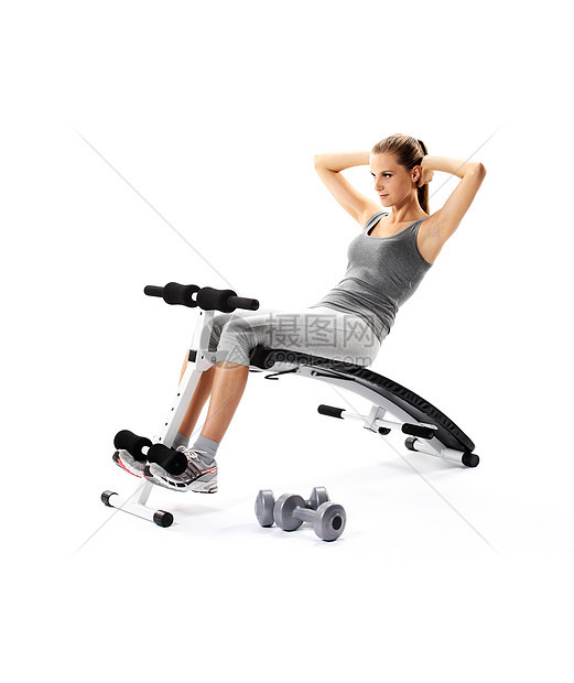 身体健康妇女序曲冒充力量机器女士重量长椅肌肉运动活动图片