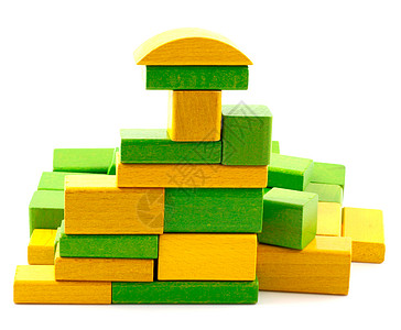 木制构件立方体学习玩具婴儿期蓝色孩子构造喜悦绿色童年图片