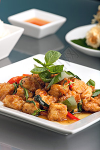 东方美味的泰国菜情调异国豆腐餐厅茉莉花午餐盘子胡椒课程食物背景