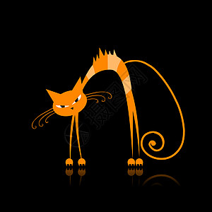愤怒的橙色条纹猫适合你的设计小猫卡通片猫咪乐趣草图尾巴墨水哺乳动物宠物爪子图片
