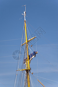 航行帆船海事导航旅行蓝色绳梯港口航海海洋船舶风帆图片