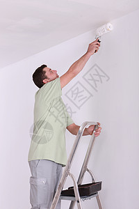 油漆画家配置滚筒绘画装潢文件梯子棕色男性白色视图图片