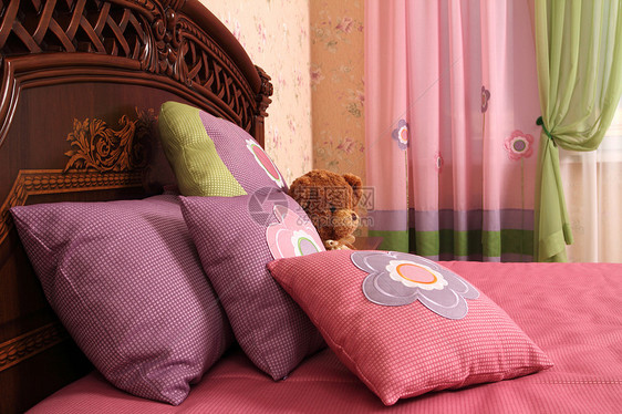 内部的卧室窗帘折叠刺绣纺织品房子丝绸装饰奢华云纹图片
