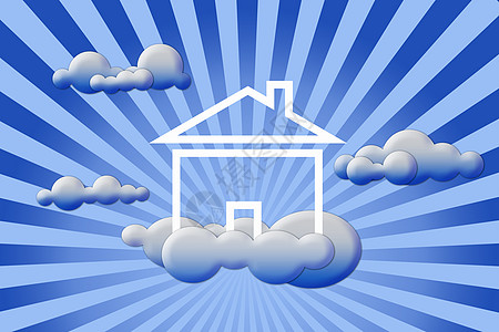 在云中安居房屋商业白色天堂房子蓝色想像力拼贴画家庭财产自由图片