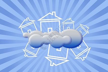 在云中安居房屋白色自由房子天空拼贴画蓝色财产家庭想像力天堂图片