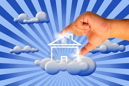 众天神在云中 用手扶著手房子白色蓝色商业财产手指天空天堂自由想像力图片