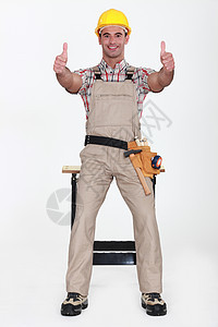 木匠举起大拇指电工零售商员工职业工人帽子男性建筑老板手势图片