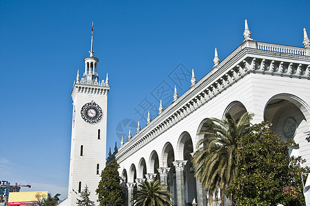 火车站拱门历史装饰品地标飞檐植物火车中心建筑旅行图片