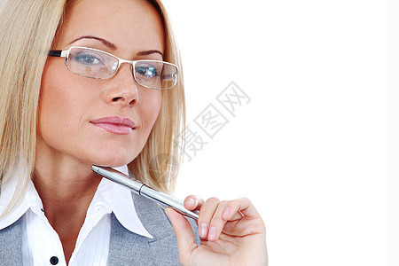戴眼镜的女商务人士青年快乐商业金发牙齿成人眼镜肤色商务生意图片