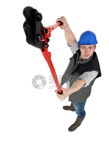 一名持有钳子的建筑工人管道男人维修工人安全帽技术员工程师电气衣领装修图片