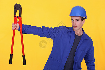 手匠拿着一个大打手电气工人手势建造工匠工具身体推介会维修安全帽图片