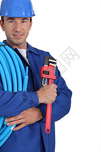 用蓝色电缆和扳手卷紧贴一个电动员图片