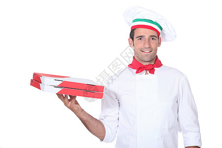 比萨厨师围巾外套尖端盒子棕色绿色工作室白色男性帽子图片