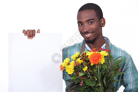 花朵盛着一束鲜花工作职业植物销售空白男人花店海报草本黑色图片