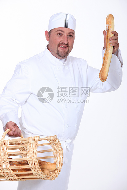 面包师拉伸微笑工作服装胡须棉布海报胡子招牌夹克图片